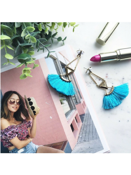 Fringe Tassel Blue Earrings