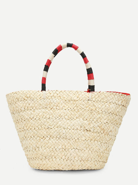 Straw Tote Bag With Double Pom Pom – PRISHIE