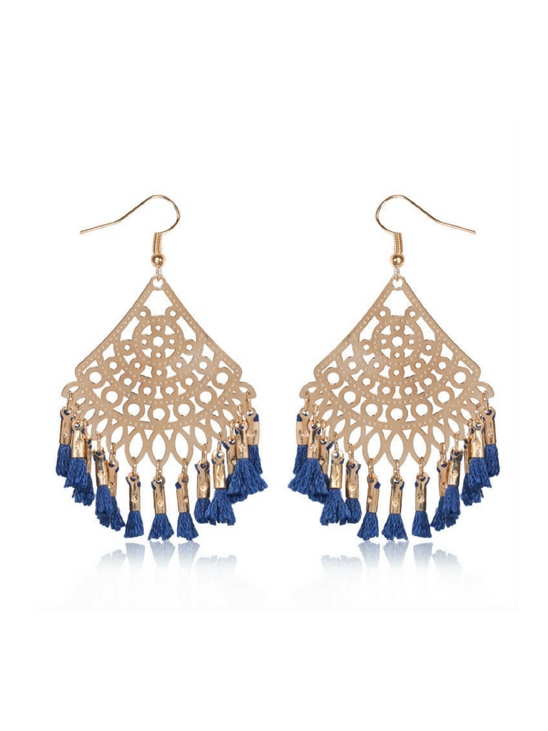 Triangle Tassel Blue Earrings