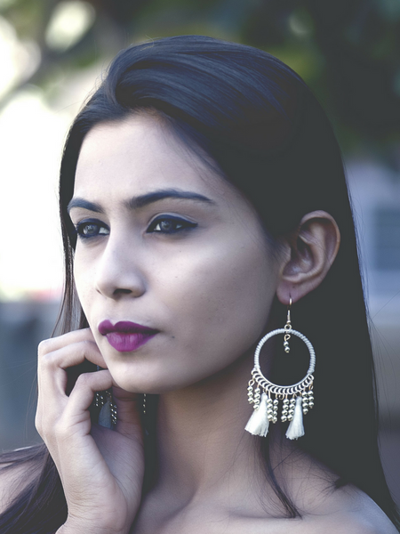 Double Tassel White Earrings