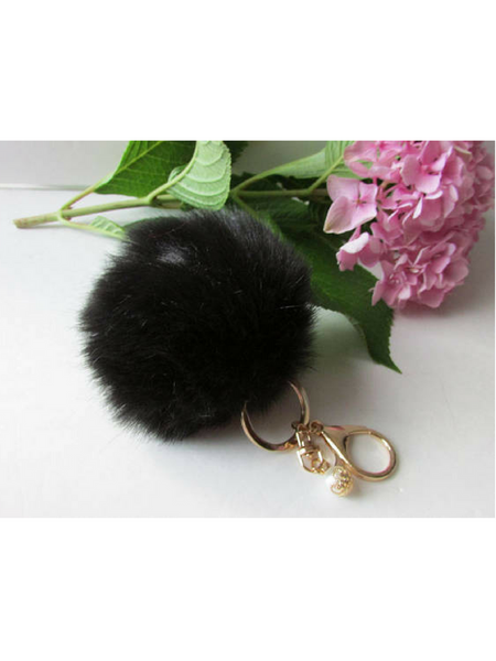 Black Fur Pom Pom Keychain