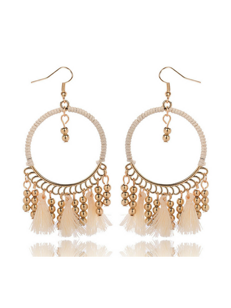 Double Tassel White Earrings