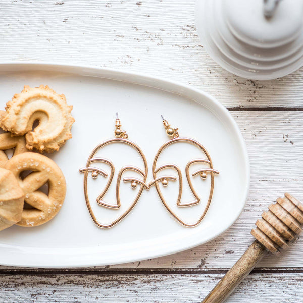 Abstract Face Gold Earrings