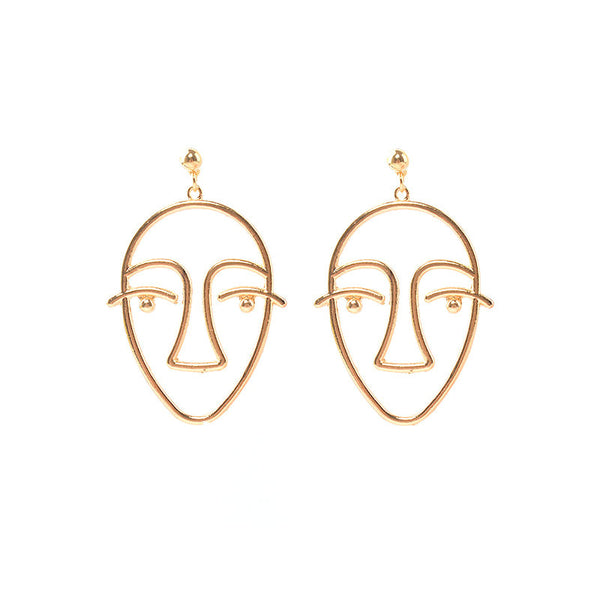 Abstract Face Gold Earrings