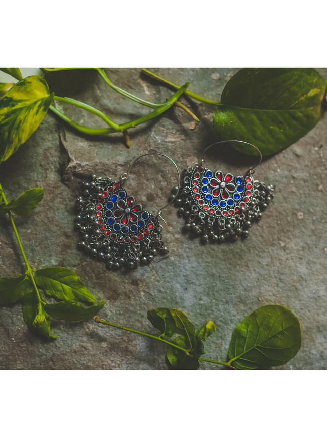 Rangeen Chandbalis Earrings (Red/Blue)