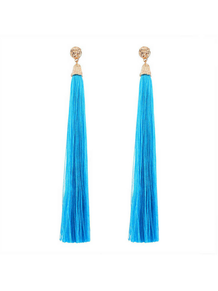 Mink Tassel Fringe Blue Earrings
