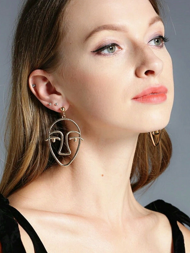 Abstract Face Gold Earrings