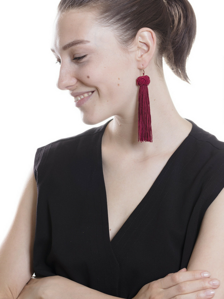 Burgandy Knot Tassel Earrings