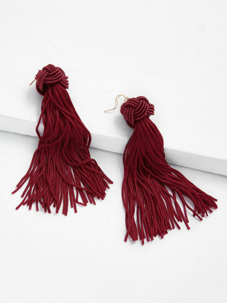 Burgandy Knot Tassel Earrings