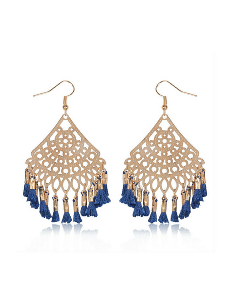 Triangle Tassel Blue Earrings