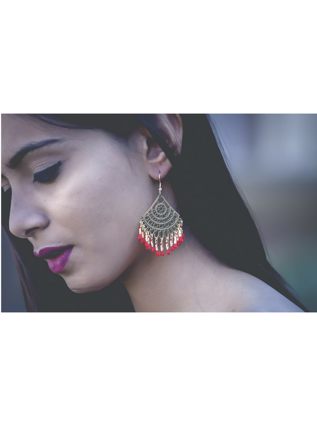 Triangle Tassel Red Earrings