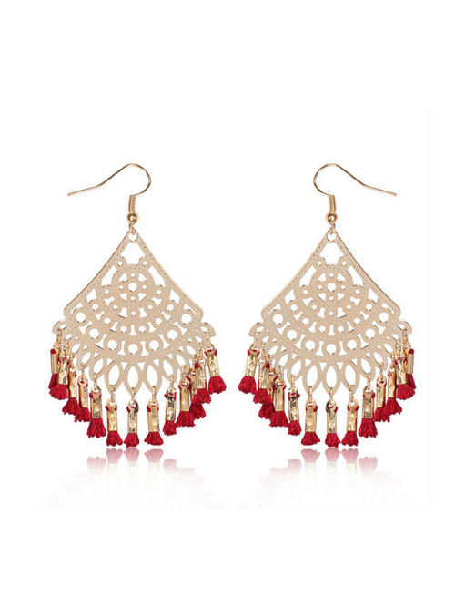 Triangle Tassel Red Earrings