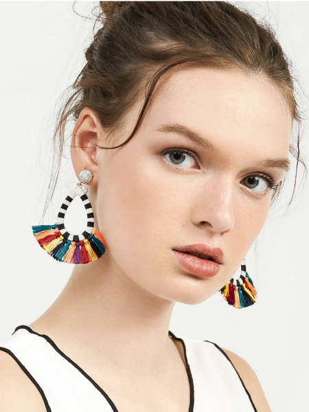 Double Tassel White Earrings