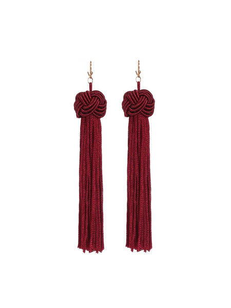 Burgandy Knot Tassel Earrings