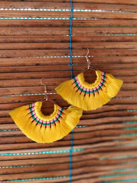 Mink Tassel Fringe Yellow Earrings