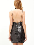 Sequin Black Backless Slip Dress