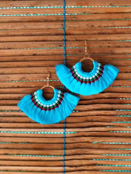 Mink Tassel Fringe Blue Earrings